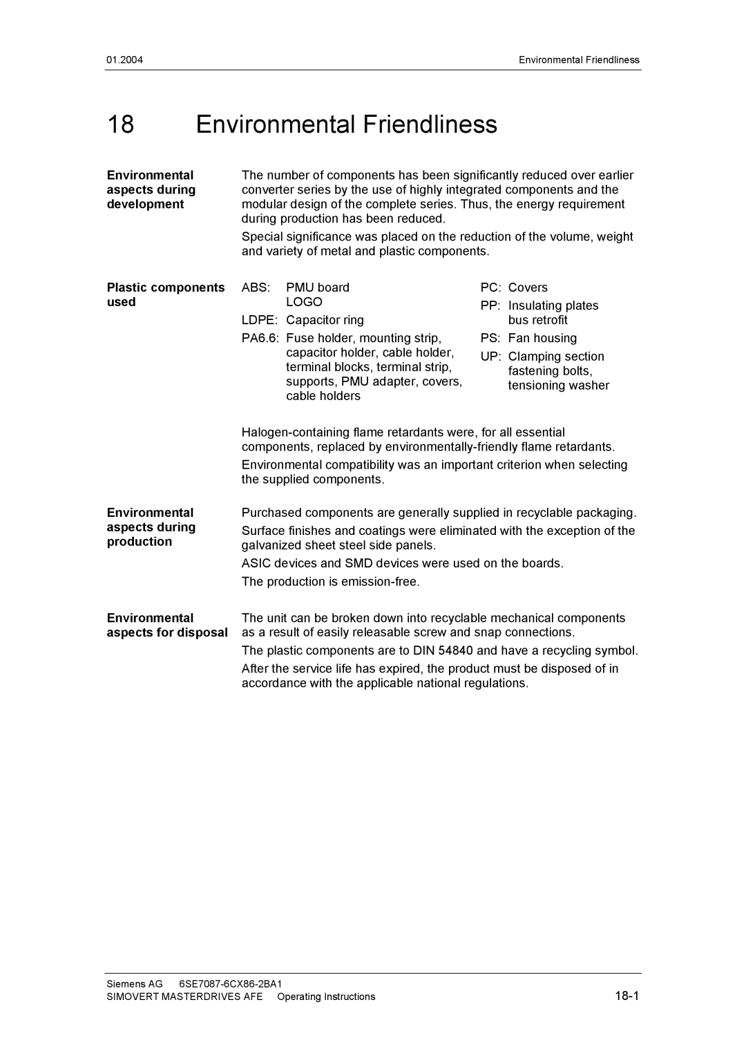 Siemens 400 V / 210...590 A operating instructions Environmental Friendliness 