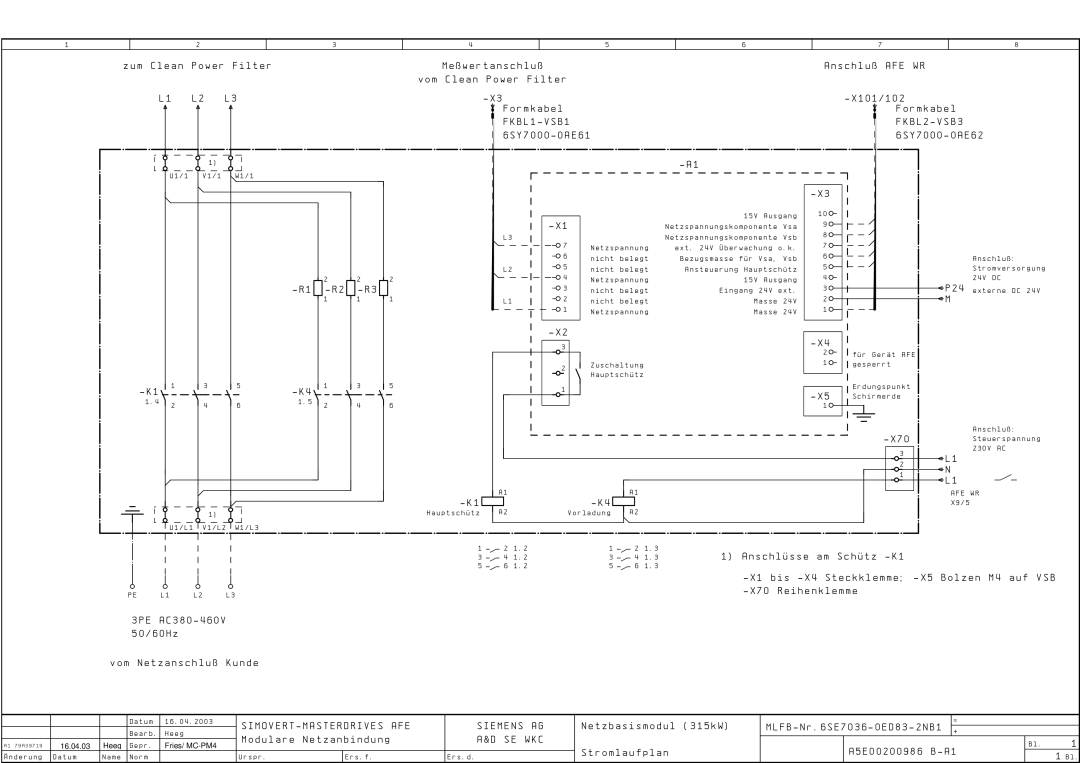 Siemens 400 V / 210...590 A operating instructions SIMOVERT-MASTERDRIVES AFE Siemens AG 