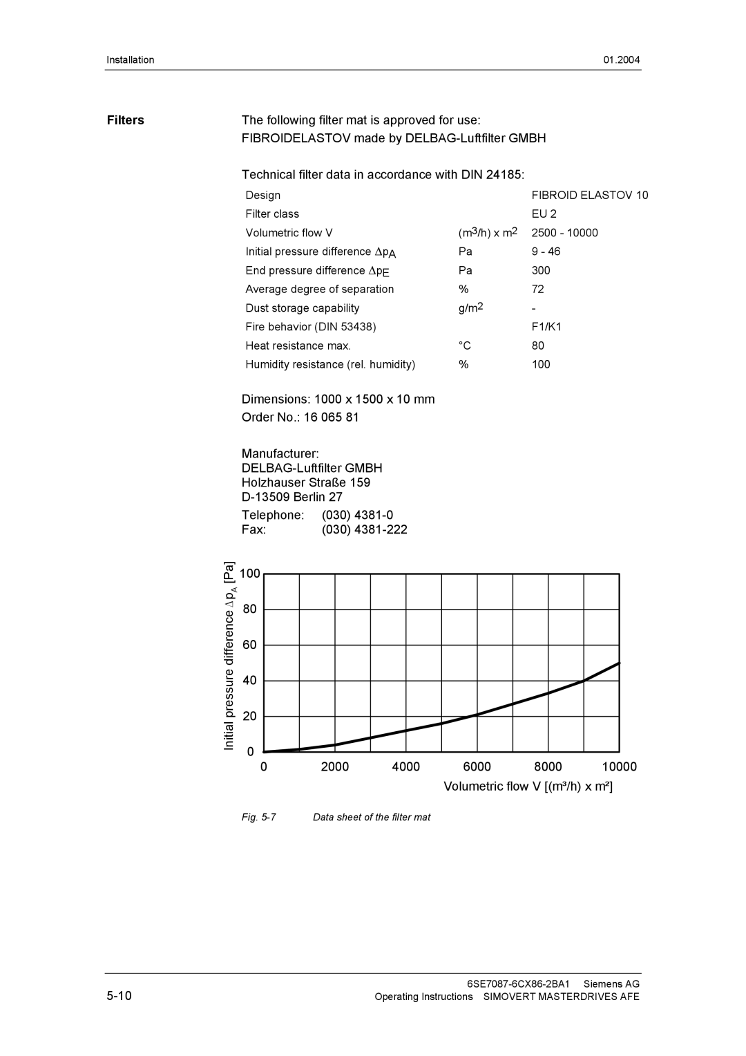 Siemens 400 V / 210...590 A operating instructions Filters 