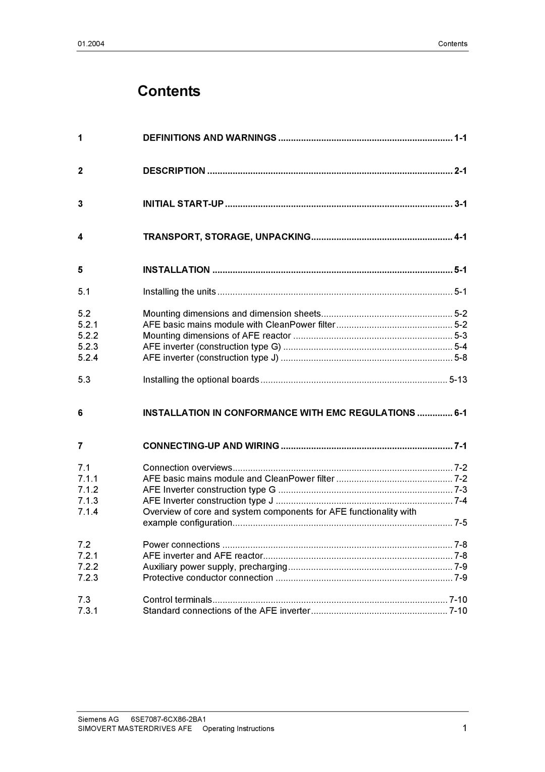 Siemens 400 V / 210...590 A operating instructions Contents 