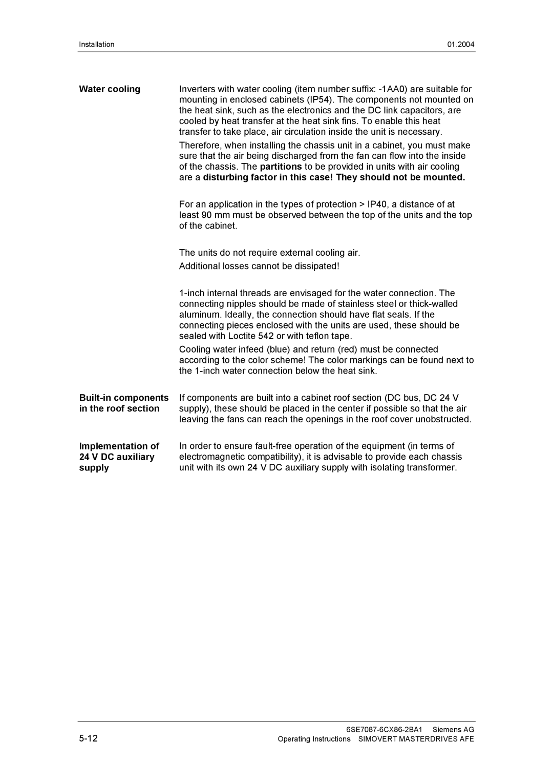 Siemens 400 V / 210...590 A operating instructions Implementation, DC auxiliary, Supply 