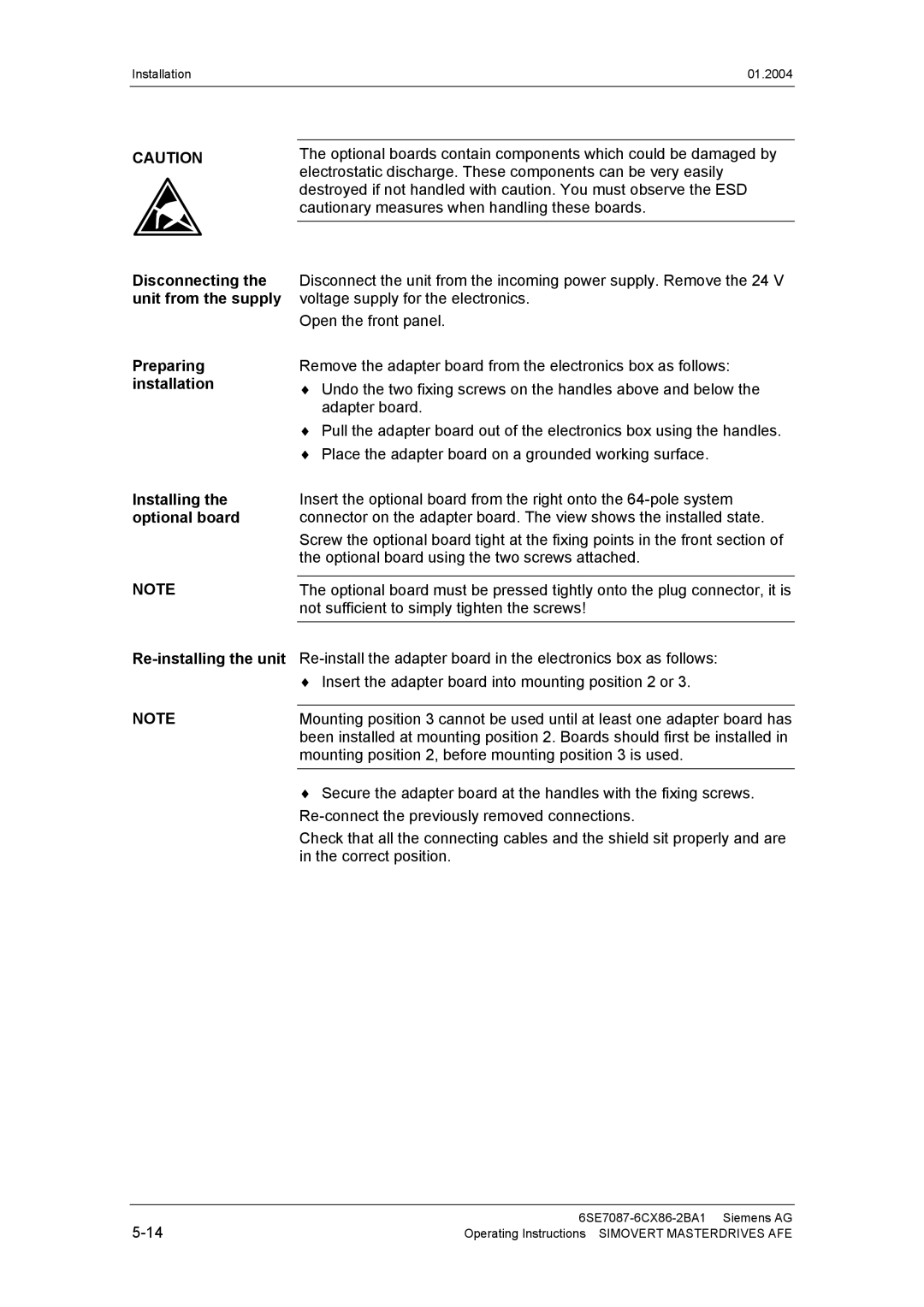 Siemens 400 V / 210...590 A operating instructions Installation 01.2004 