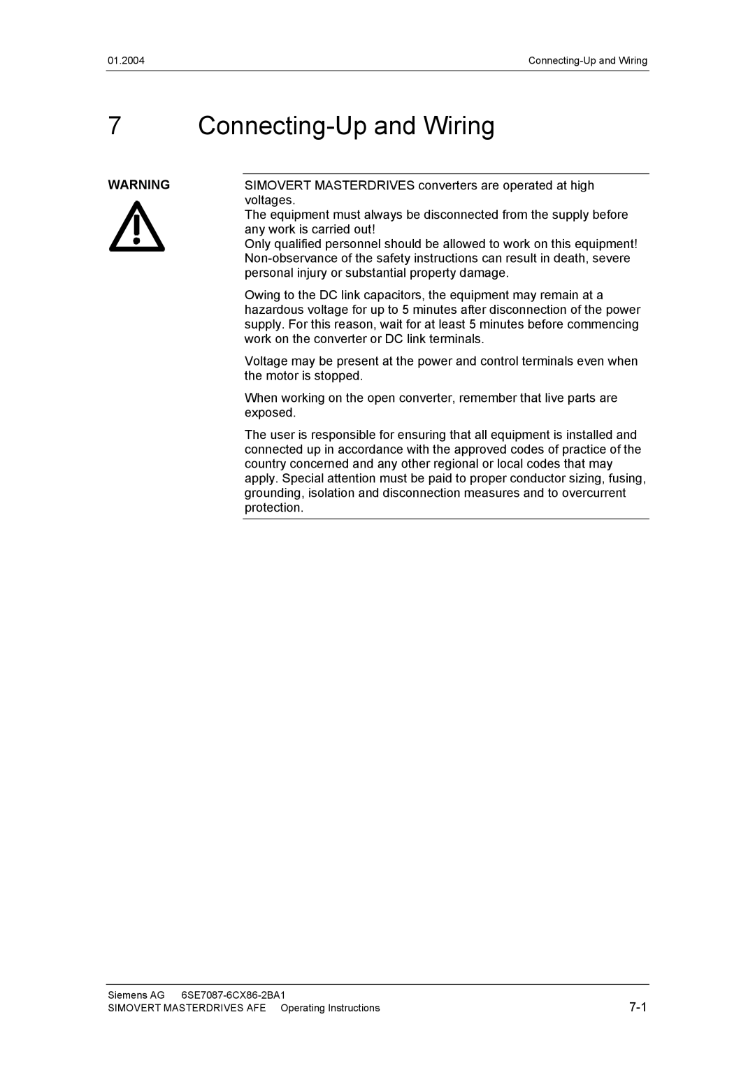 Siemens 400 V / 210...590 A operating instructions Connecting-Up and Wiring 