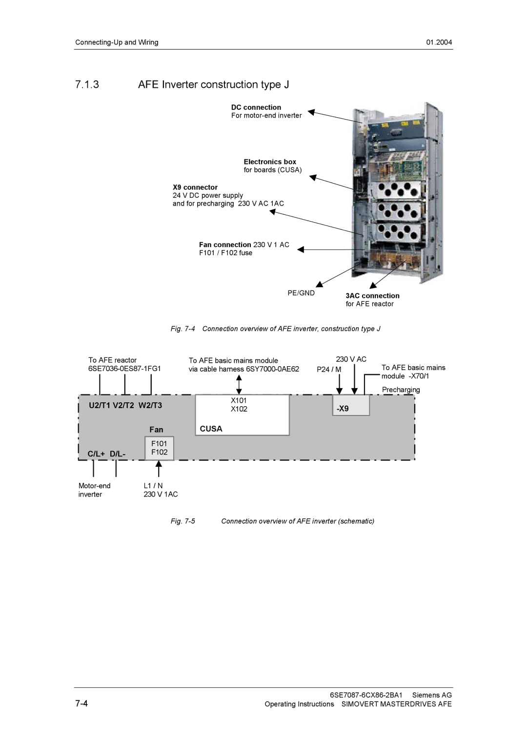 Siemens 400 V / 210...590 A DC connection, Electronics box for boards Cusa X9 connector, Fan connection 230 V 1 AC 