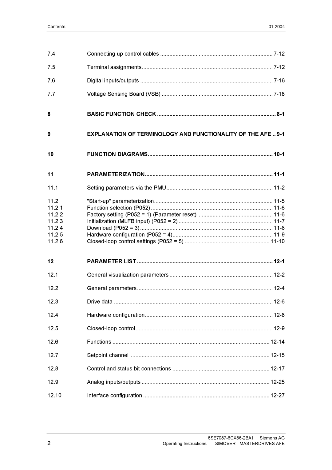 Siemens 400 V / 210...590 A operating instructions 10-1, 11-1, 12-1 