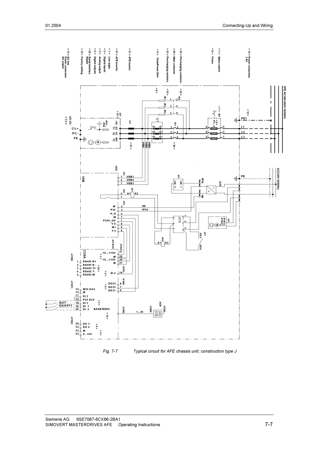 Siemens 400 V / 210...590 A operating instructions Typical circuit for AFE chassis unit, construction type J 