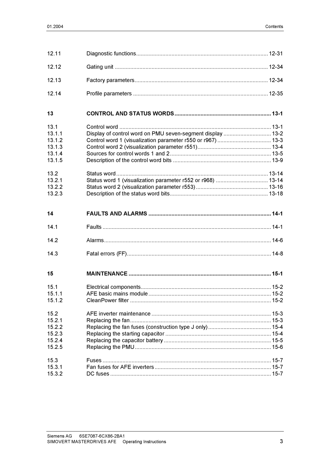 Siemens 400 V / 210...590 A operating instructions 13-1, 14-1, 15-1 