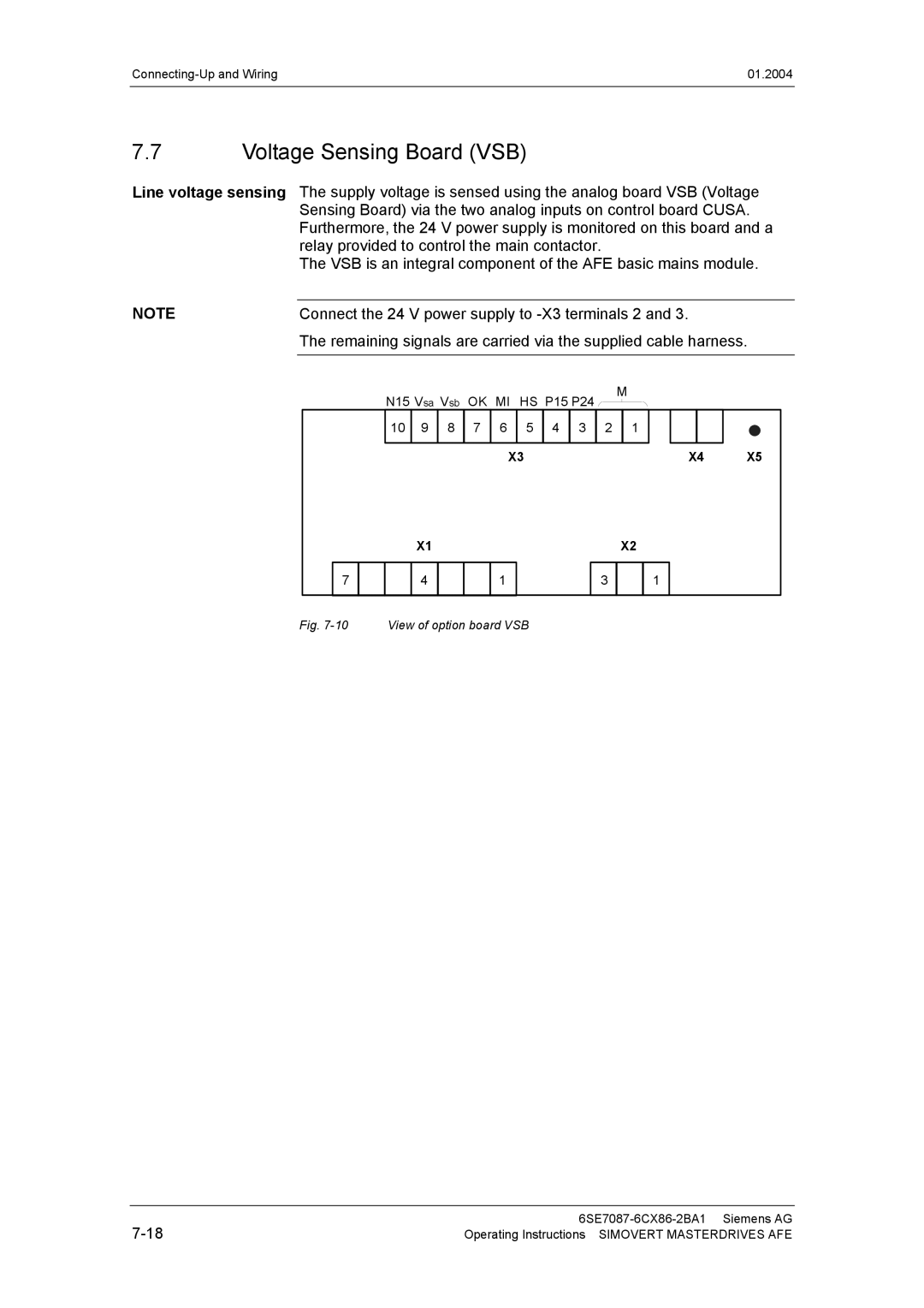 Siemens 400 V / 210...590 A operating instructions Voltage Sensing Board VSB, View of option board VSB 