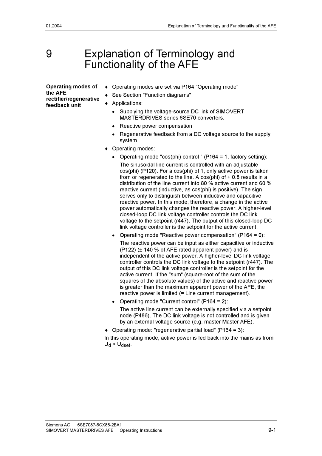 Siemens 400 V / 210...590 A operating instructions Explanation of Terminology and Functionality of the AFE 