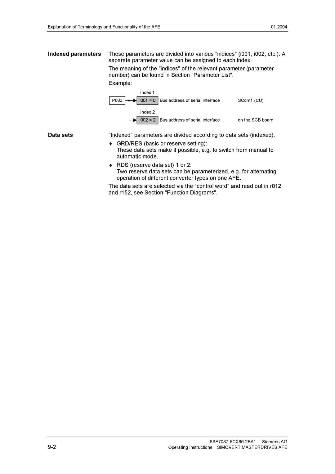 Siemens 400 V / 210...590 A operating instructions Data sets 