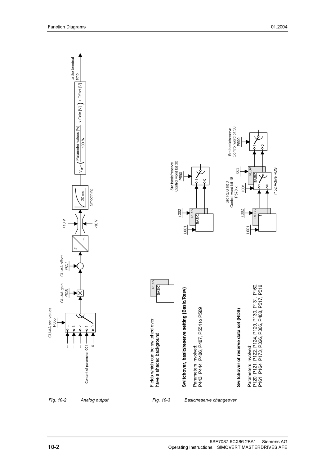 Siemens 400 V / 210...590 A 10-2, Switchover, basic/reserve setting Basic/Resv, Switchover of reserve data set RDS 