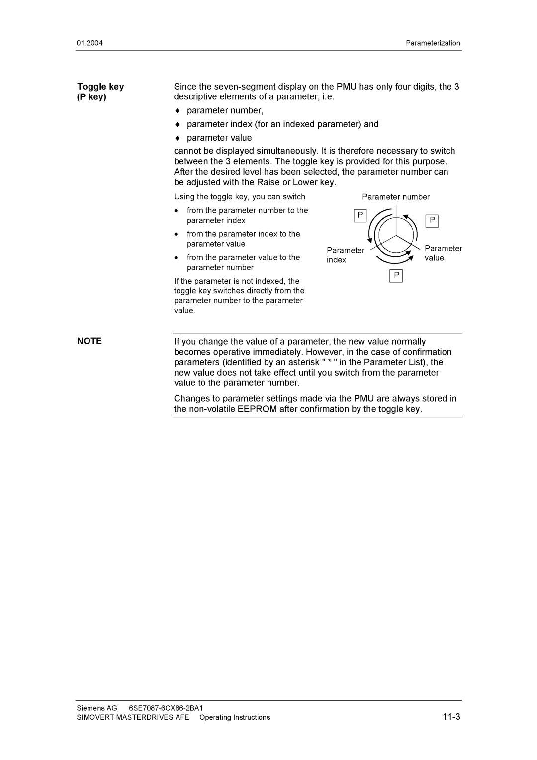 Siemens 400 V / 210...590 A operating instructions Toggle key, Key 