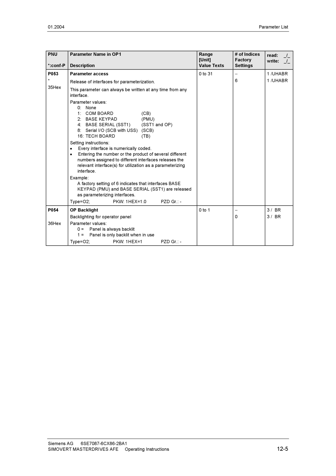 Siemens 400 V / 210...590 A operating instructions 12-5, P054 OP Backlight 