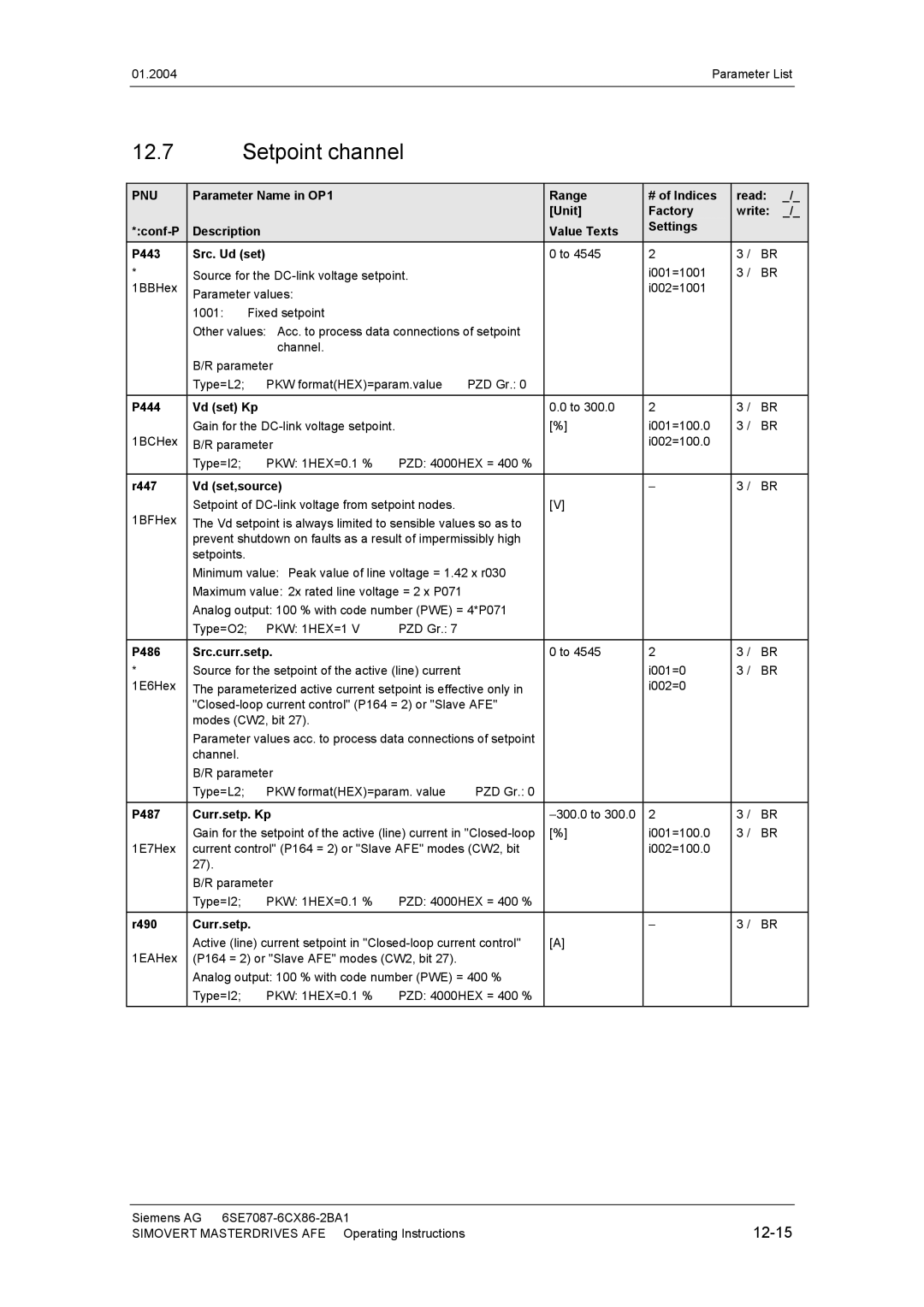 Siemens 400 V / 210...590 A operating instructions Setpoint channel 