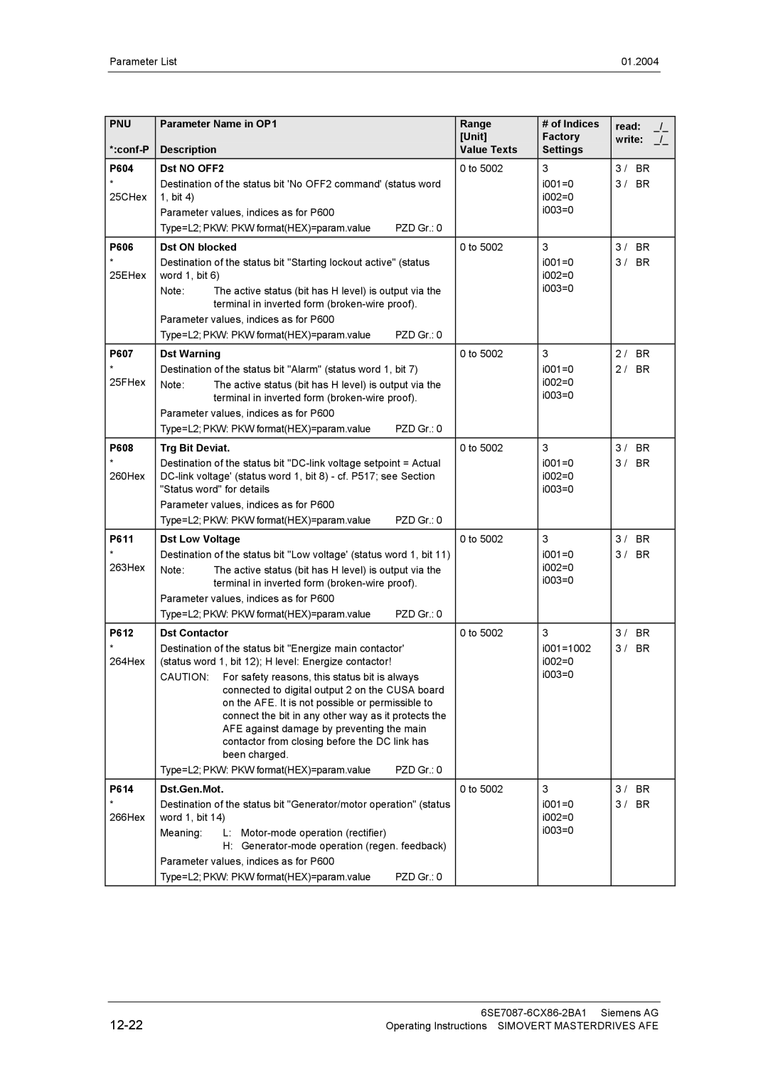 Siemens 400 V / 210...590 A operating instructions 12-22 