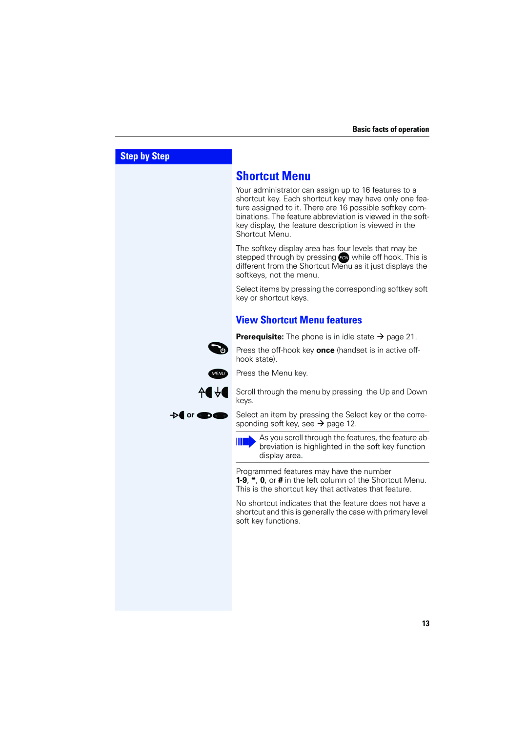 Siemens 4000 operating instructions View Shortcut Menu features 