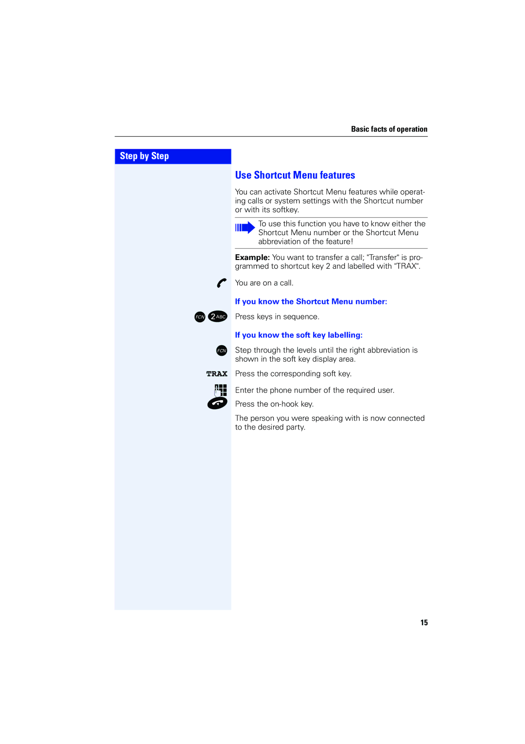 Siemens 4000 Use Shortcut Menu features, If you know the Shortcut Menu number, If you know the soft key labelling 