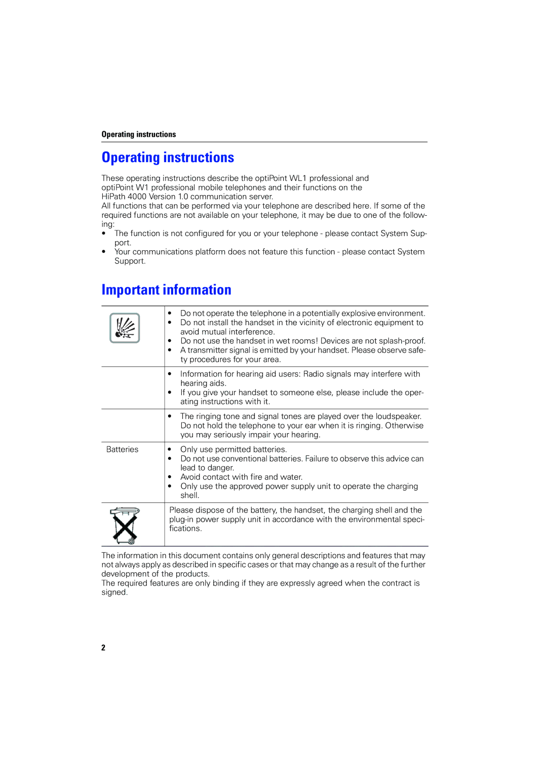 Siemens 4000 operating instructions Operating instructions, Important information 