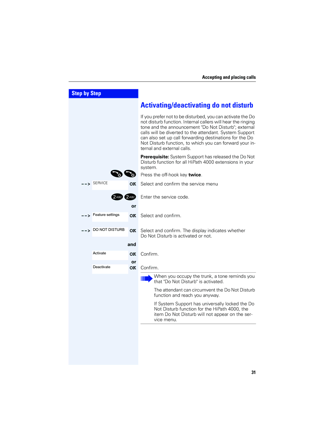 Siemens 4000 operating instructions Activating/deactivating do not disturb 