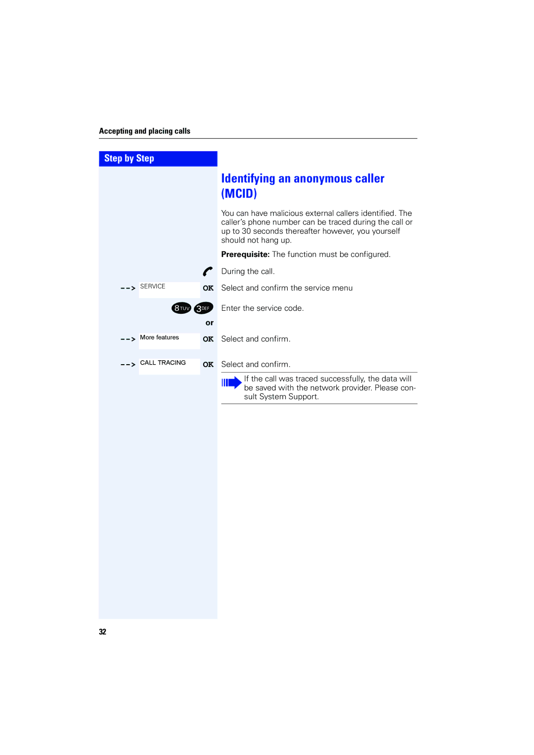 Siemens 4000 operating instructions Identifying an anonymous caller Mcid 