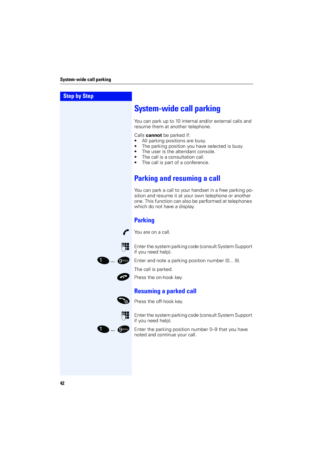 Siemens 4000 operating instructions System-wide call parking, Parking and resuming a call, Resuming a parked call 