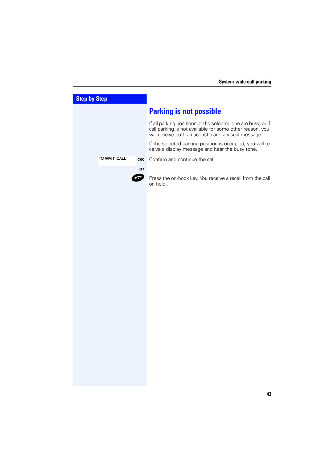 Siemens 4000 operating instructions Parking is not possible 