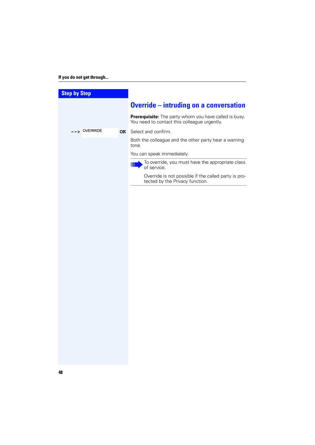 Siemens 4000 operating instructions Override intruding on a conversation 