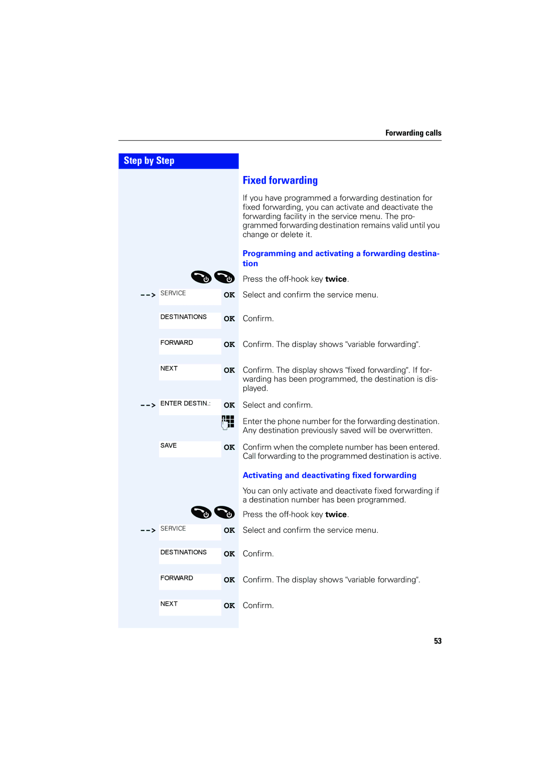 Siemens 4000 operating instructions Fixed forwarding, Programming and activating a forwarding destina- tion 