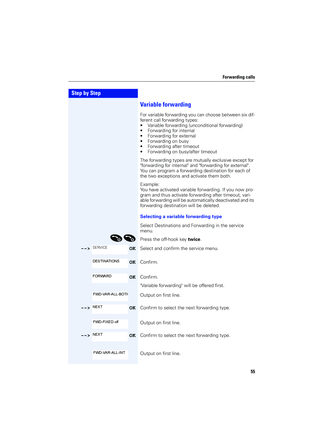 Siemens 4000 operating instructions Variable forwarding, Selecting a variable forwarding type 