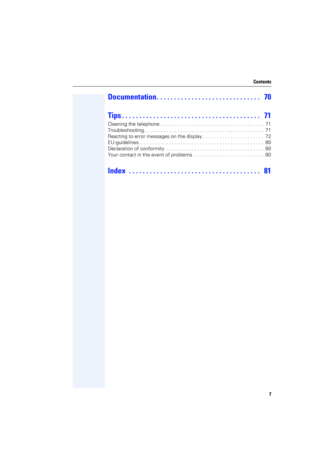 Siemens 4000 operating instructions Documentation Tips, Index 