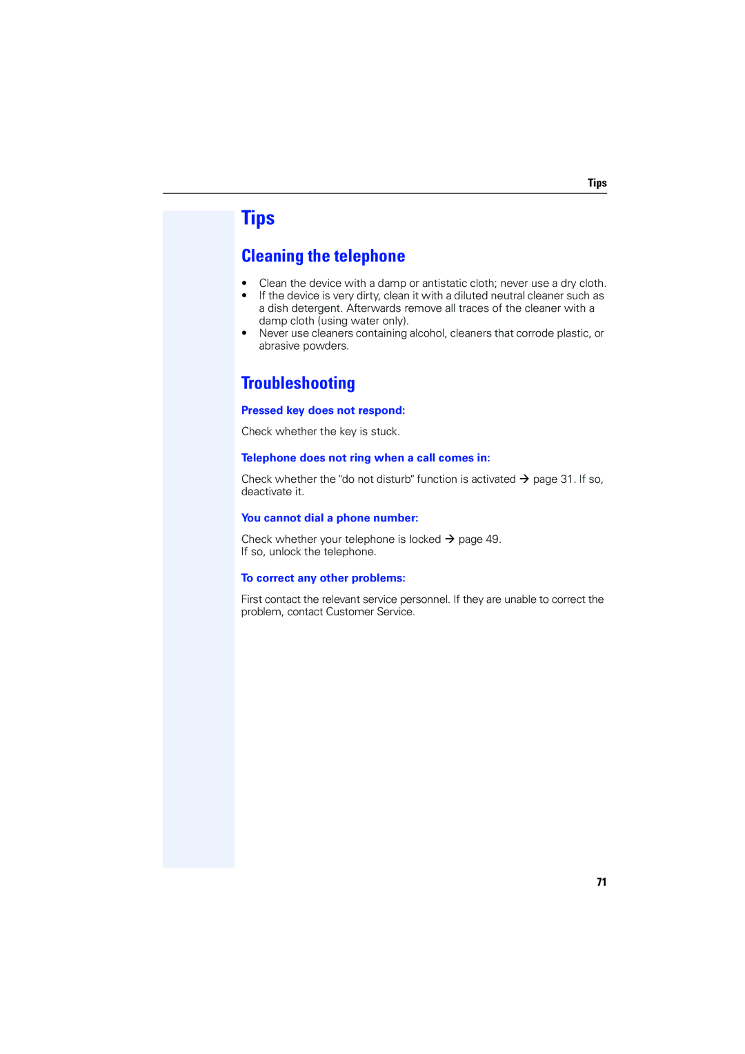 Siemens 4000 operating instructions Tips, Cleaning the telephone, Troubleshooting 