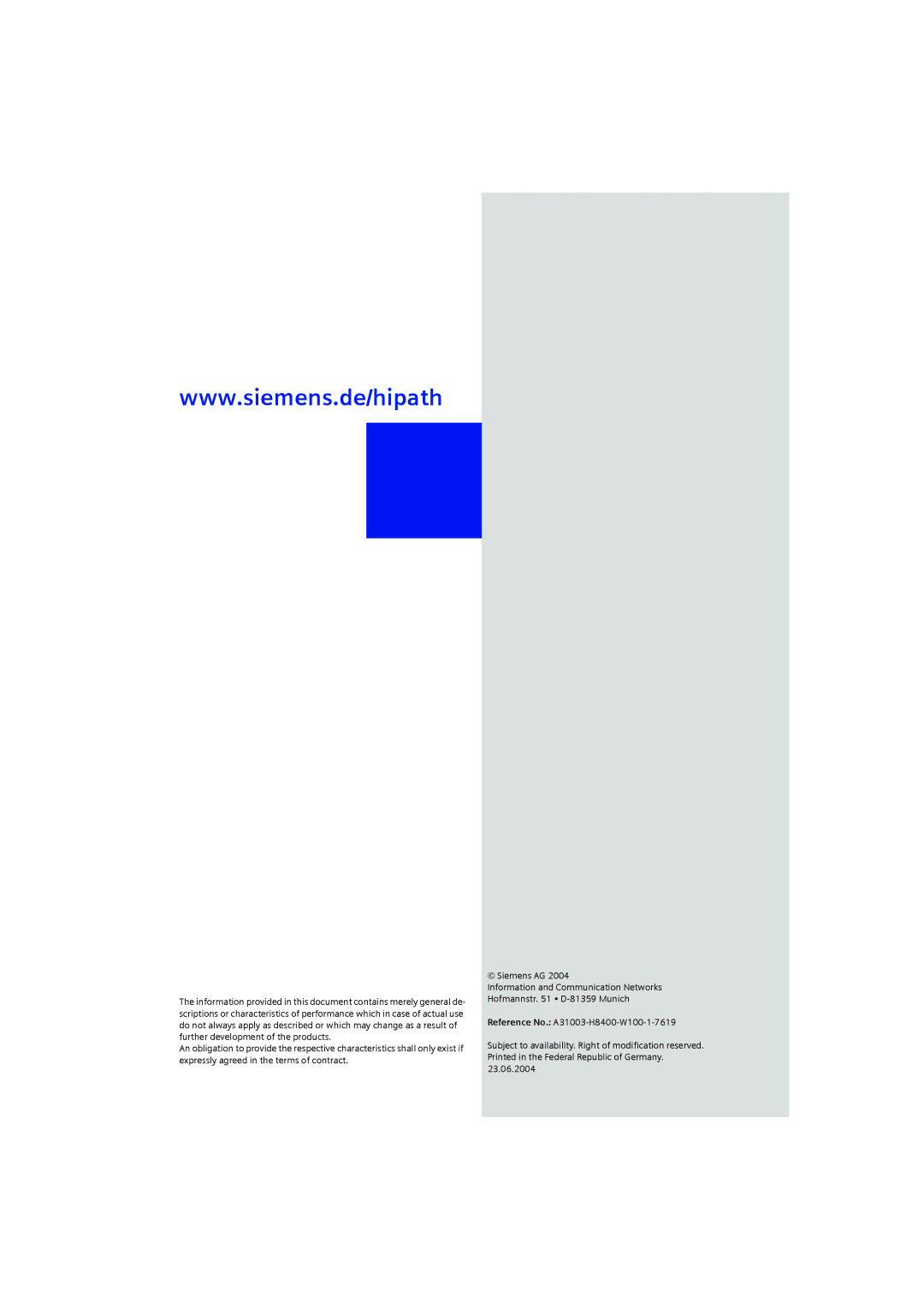 Siemens 4000 operating instructions 