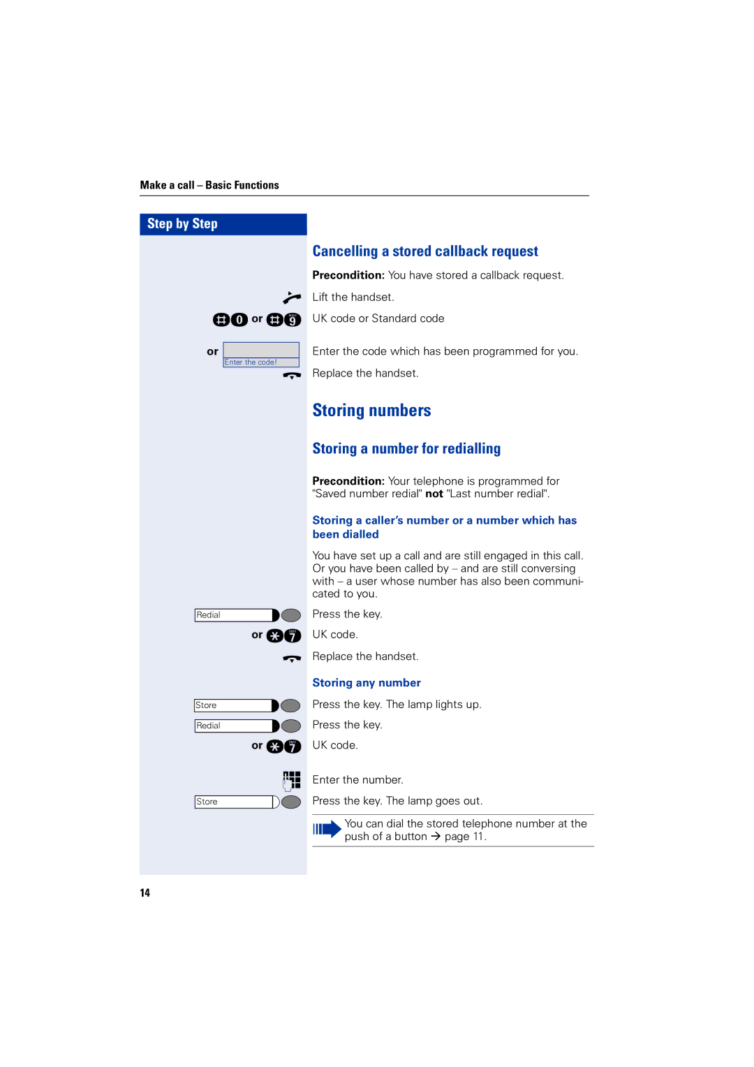 Siemens 4000 Storing numbers, Cancelling a stored callback request, Storing a number for redialling, Storing any number 