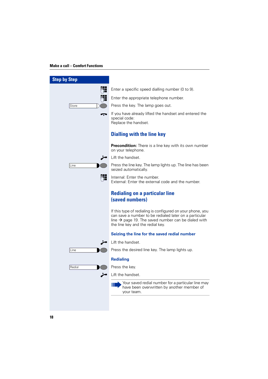 Siemens 4000 operating instructions Dialling with the line key, Redialing on a particular line saved numbers 