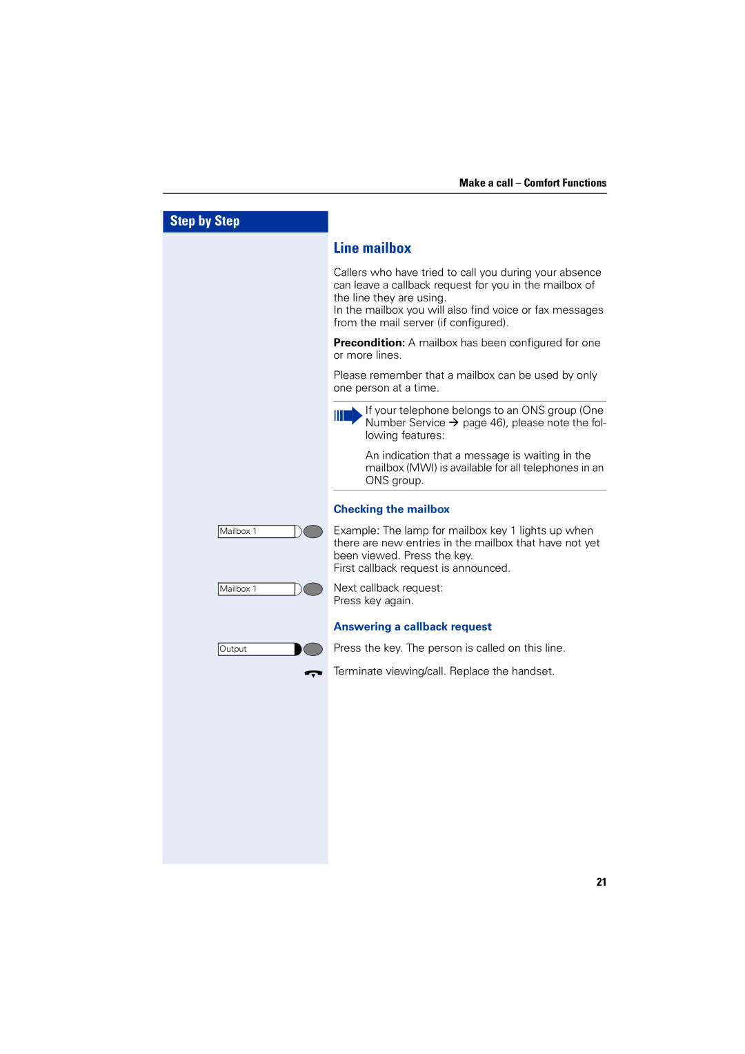 Siemens 4000 operating instructions Line mailbox, Checking the mailbox 