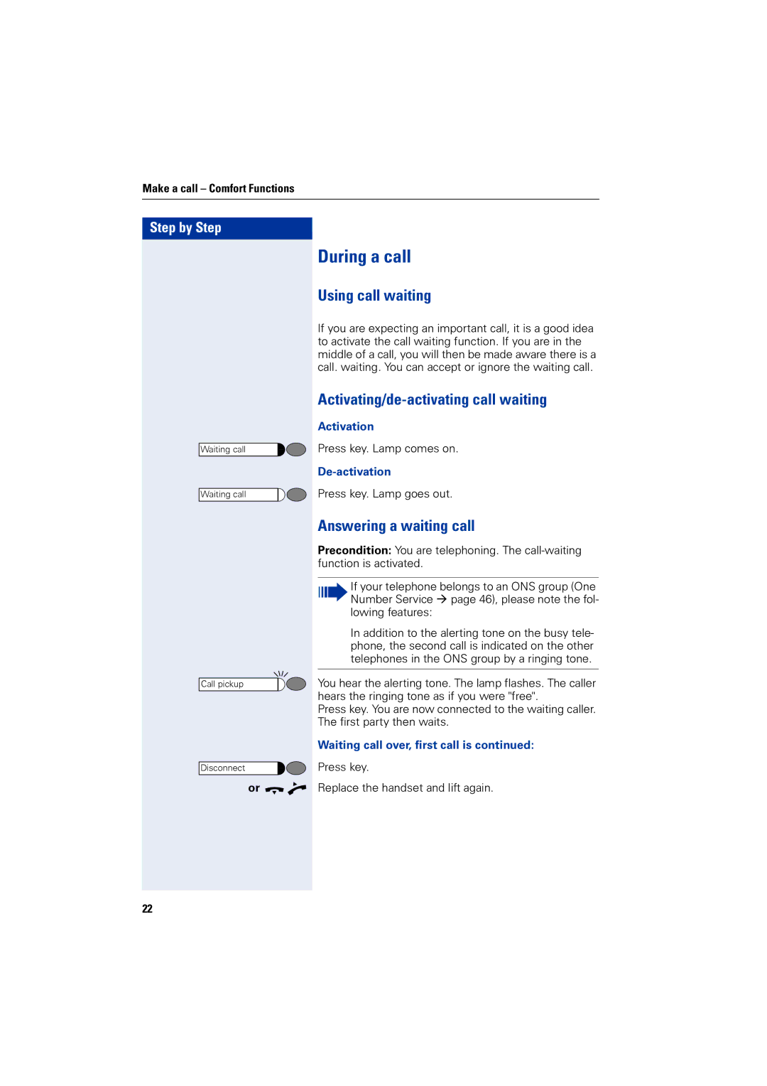 Siemens 4000 During a call, Using call waiting, Activating/de-activating call waiting, Answering a waiting call 