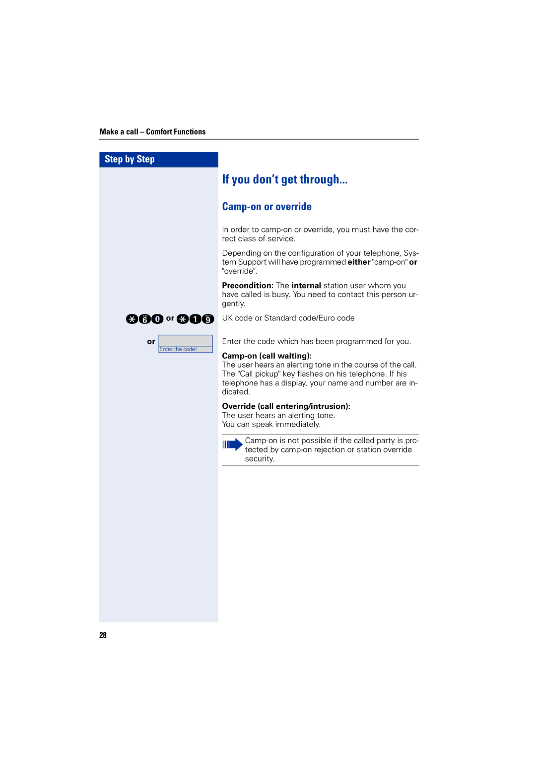 Siemens 4000 operating instructions If you don’t get through, Camp-on or override 