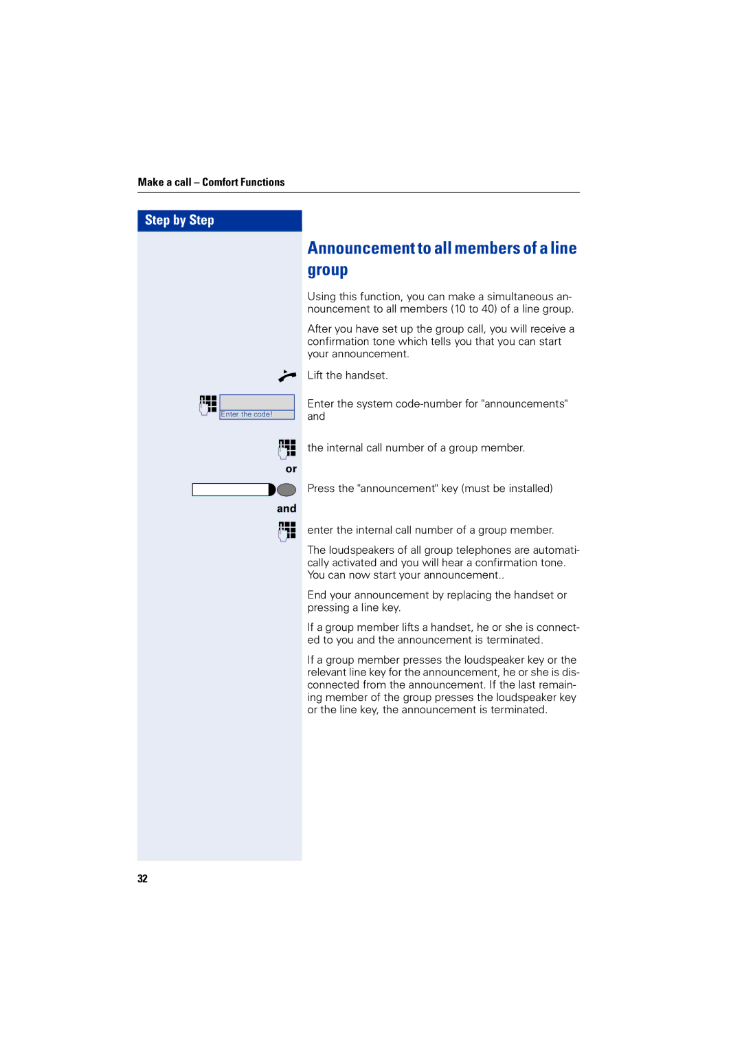 Siemens 4000 operating instructions Announcement to all members of a line group 