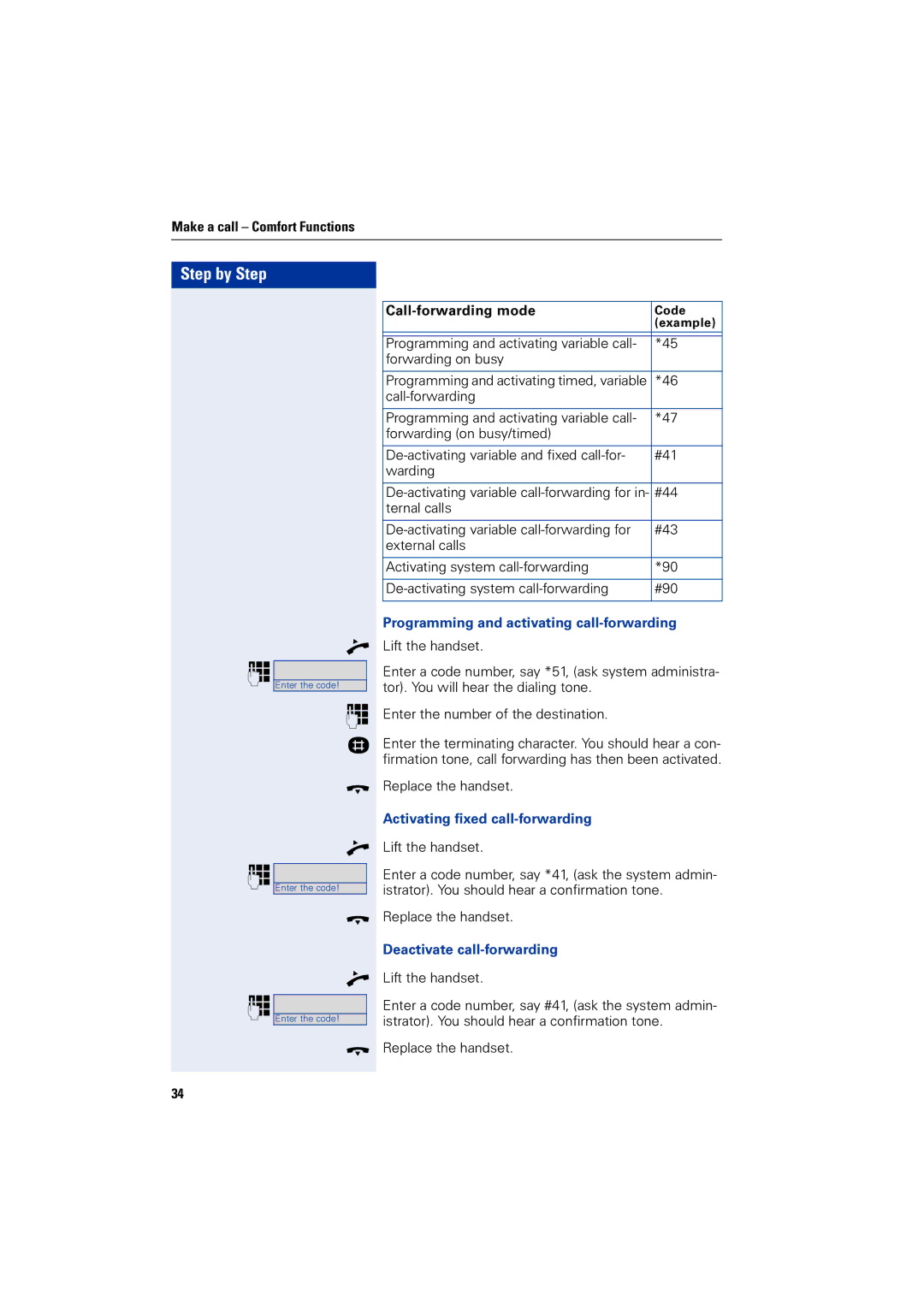 Siemens 4000 Programming and activating call-forwarding, Activating fixed call-forwarding, Deactivate call-forwarding 