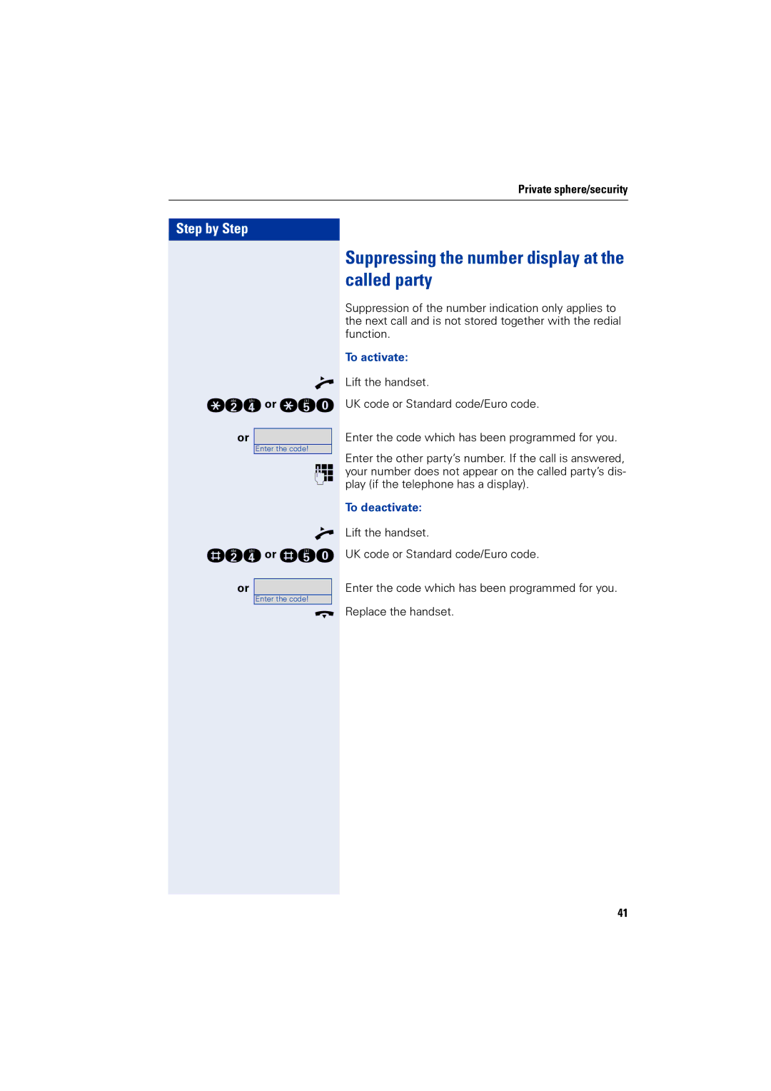 Siemens 4000 operating instructions Suppressing the number display at the called party 