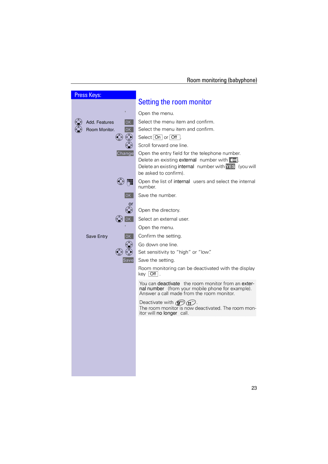 Siemens 4000i operating instructions Setting the room monitor 