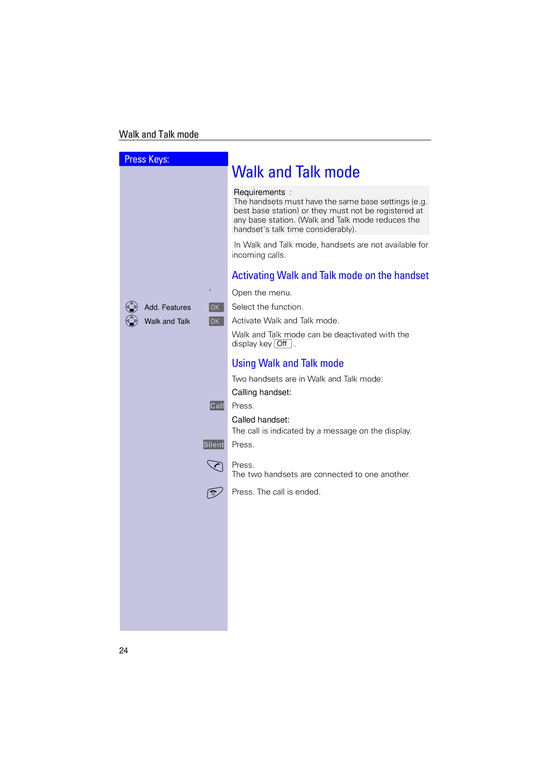 Siemens 4000i operating instructions Activating Walk and Talk mode on the handset, Using Walk and Talk mode 