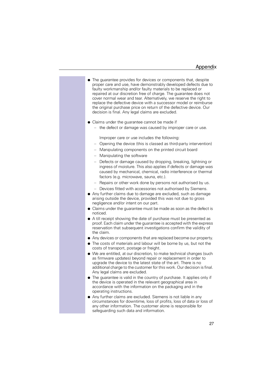 Siemens 4000i operating instructions Appendix 