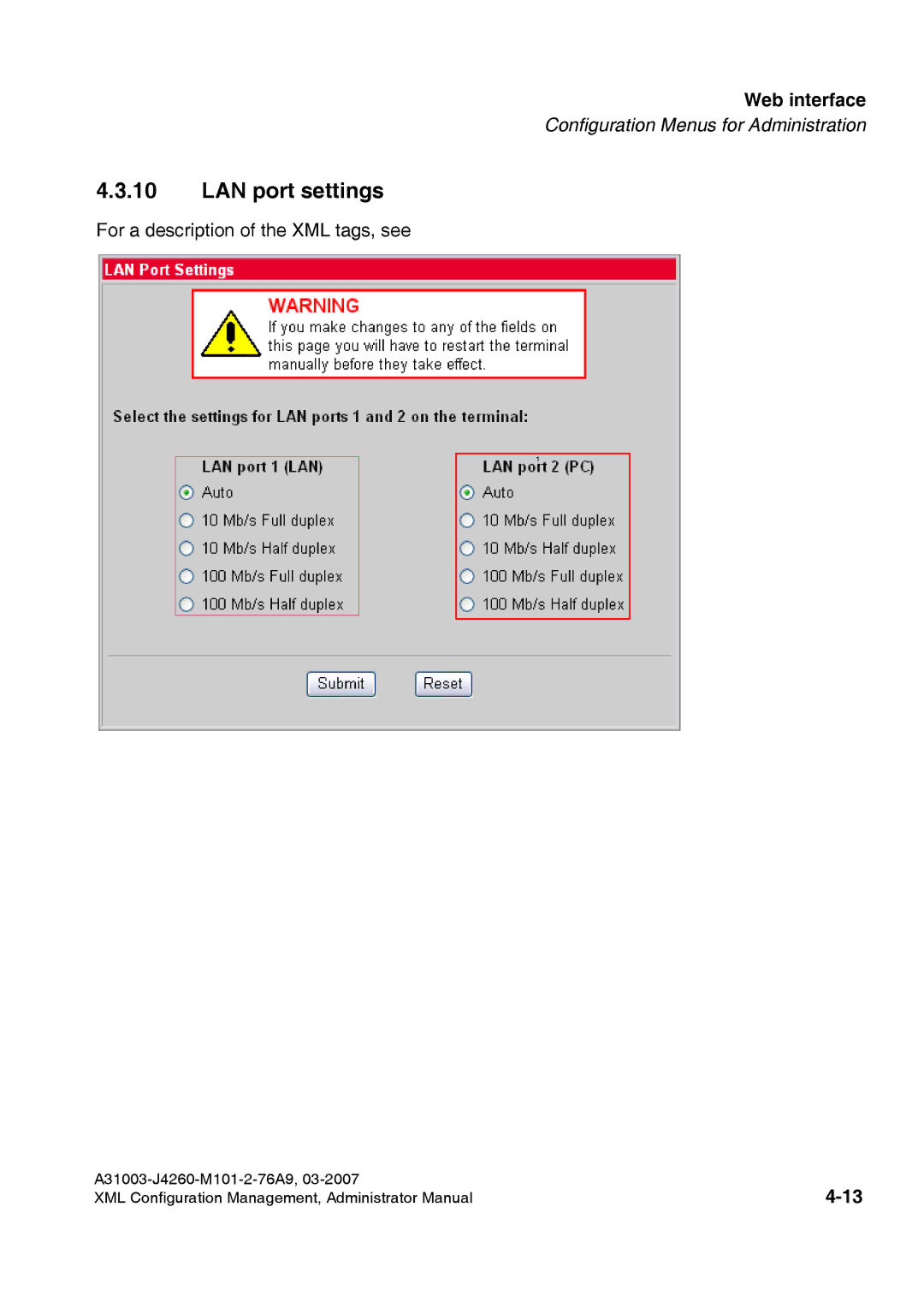 Siemens 410 S V6.0, 420 S V6.0 manual LAN port settings 