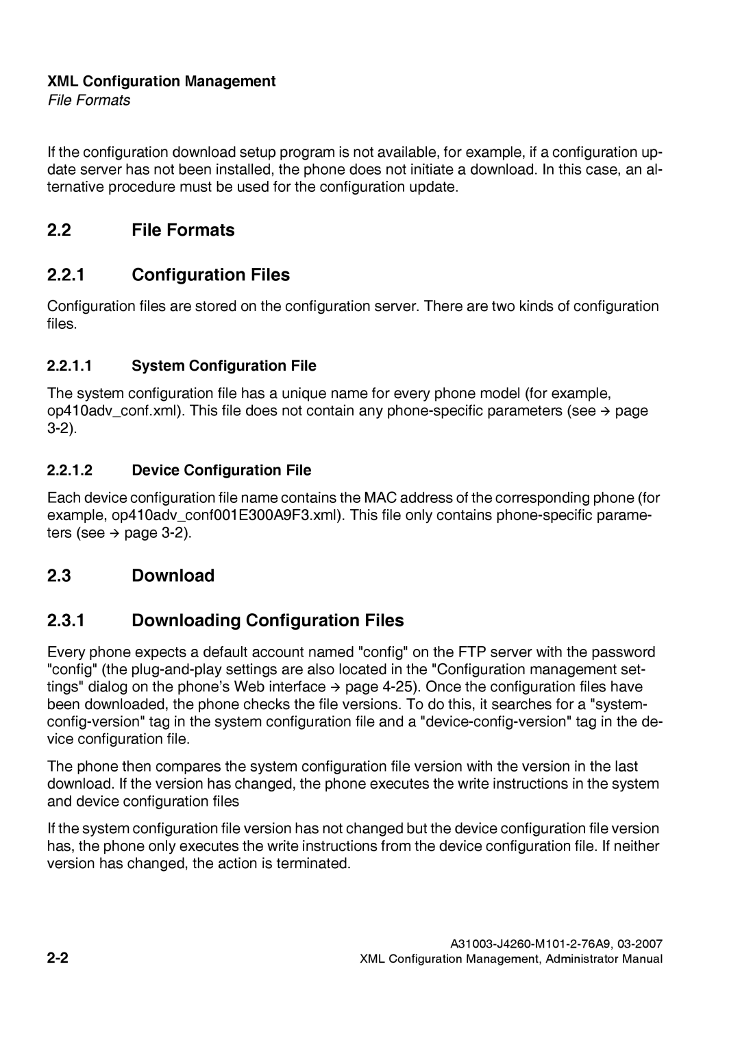 Siemens 420 S V6.0 File Formats Configuration Files, Download Downloading Configuration Files, System Configuration File 