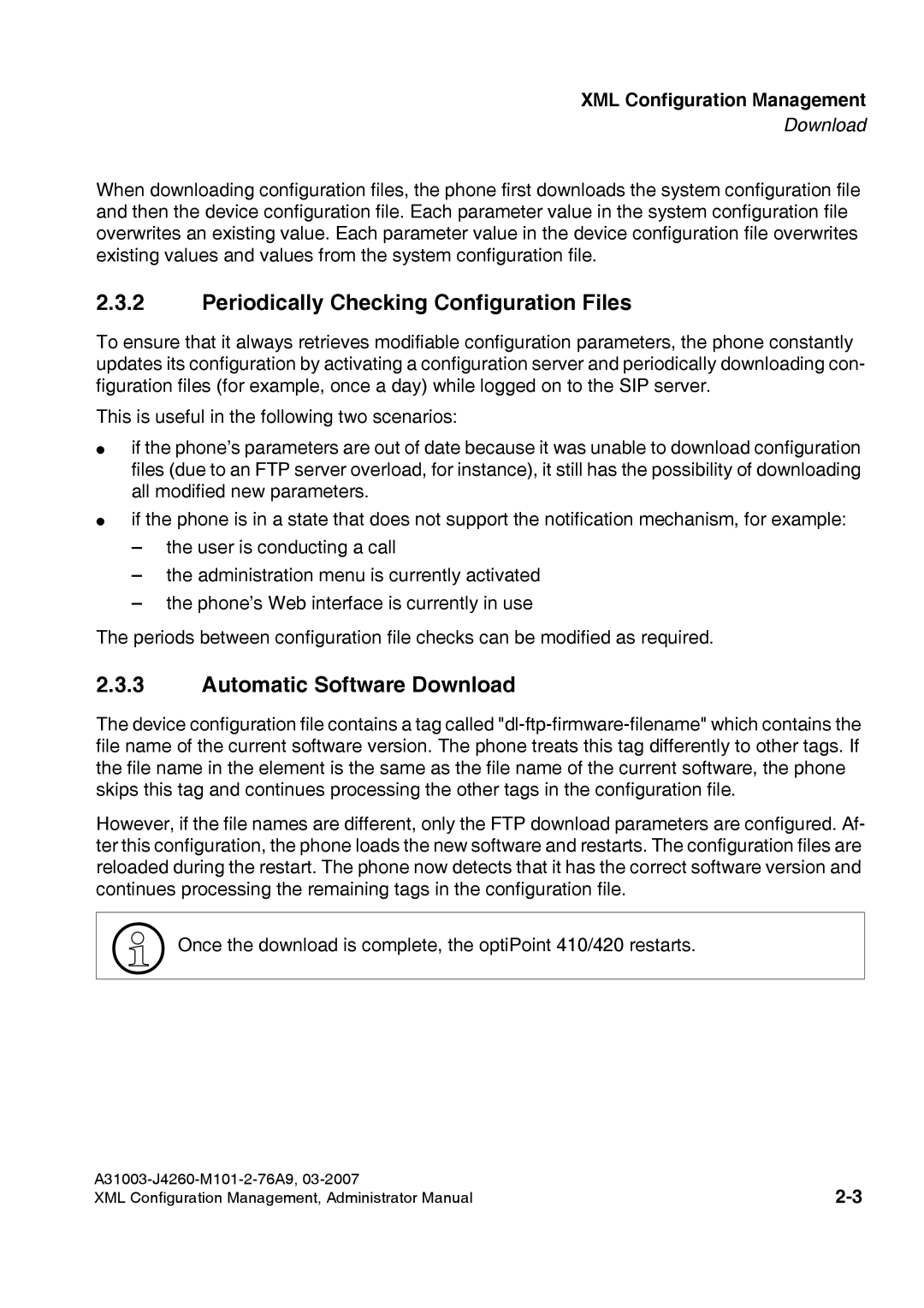 Siemens 410 S V6.0, 420 S V6.0 manual Periodically Checking Configuration Files, Automatic Software Download 