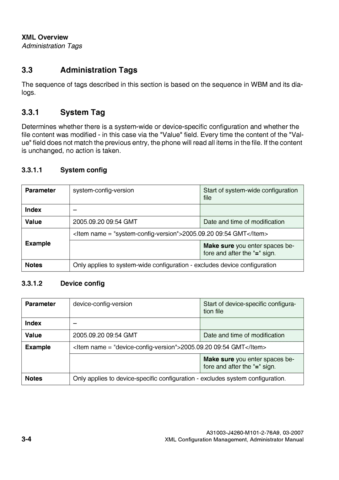 Siemens 420 S V6.0, 410 S V6.0 manual Administration Tags, System Tag, System config, Device config 