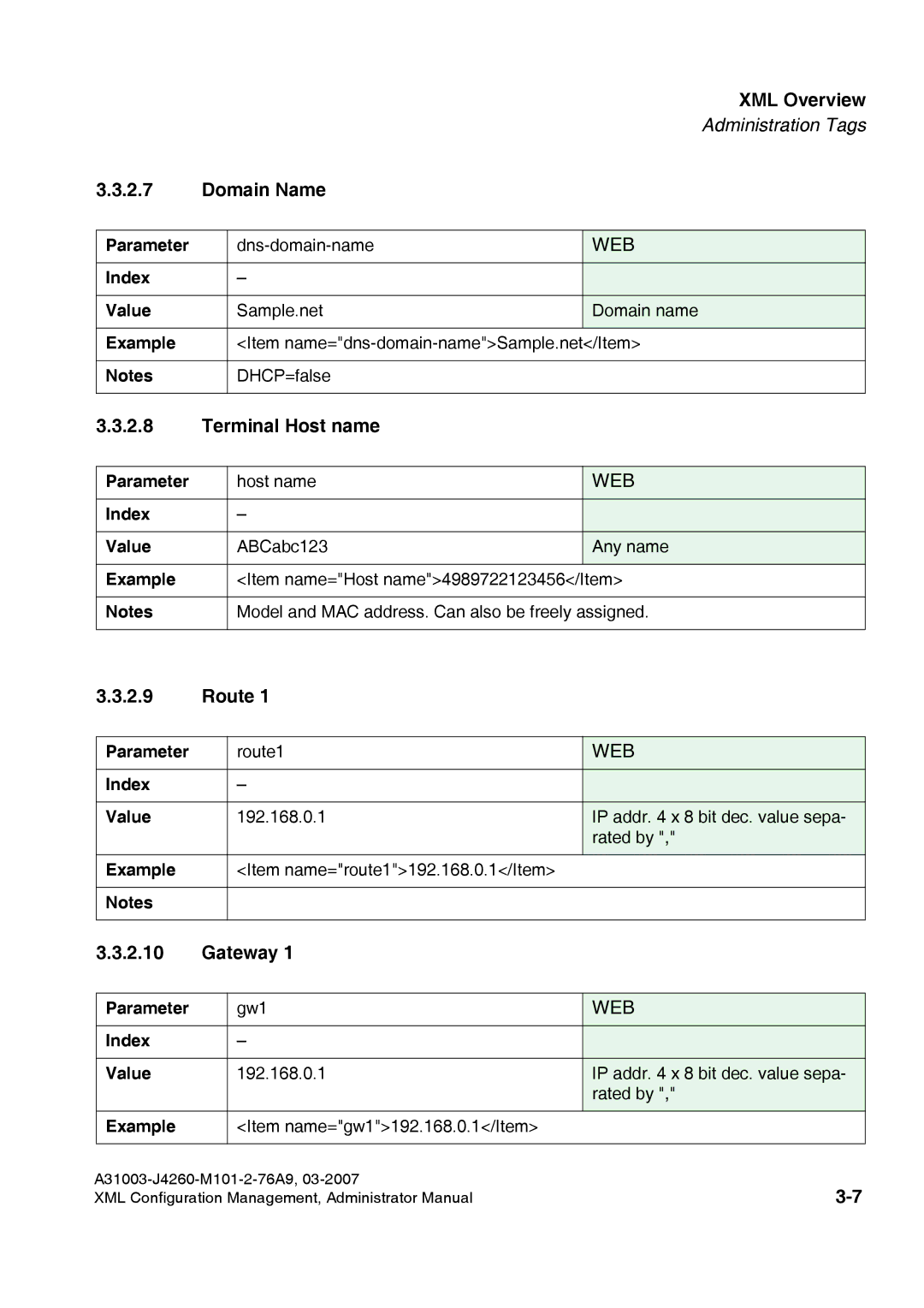 Siemens 410 S V6.0, 420 S V6.0 manual Domain Name, Terminal Host name, Route, Gateway 