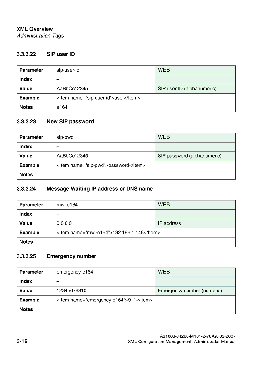 Siemens 420 S V6.0, 410 S V6.0 SIP user ID, New SIP password, Message Waiting IP address or DNS name, Emergency number 