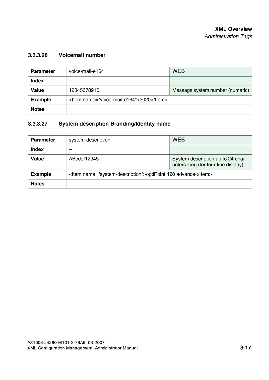 Siemens 410 S V6.0, 420 S V6.0 manual Voicemail number, System description Branding/Identity name 